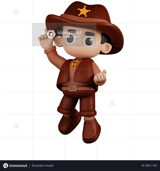 Sheriff feliz con pose de salto  3D Illustration