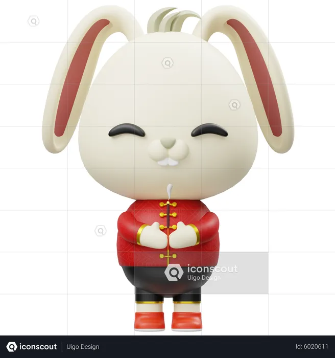 Shio Rabbit Holding Incense  3D Icon
