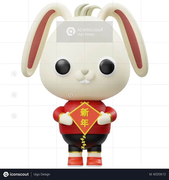 Shio Rabbit Holding Kite  3D Icon