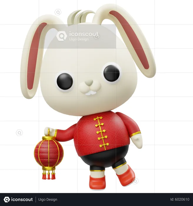 Shio Rabbit Holding Lantern  3D Icon