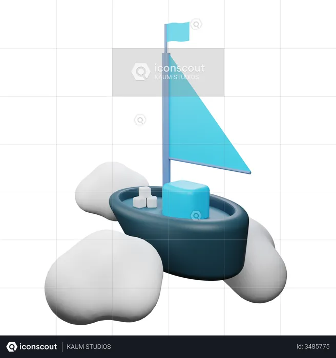 Ship flying through clouds  3D Illustration