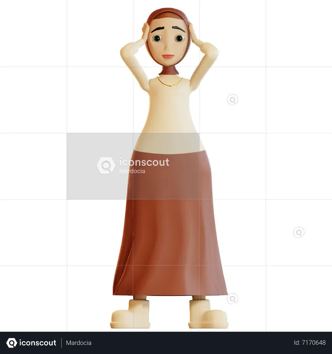 Shocked Muslim female  3D Illustration