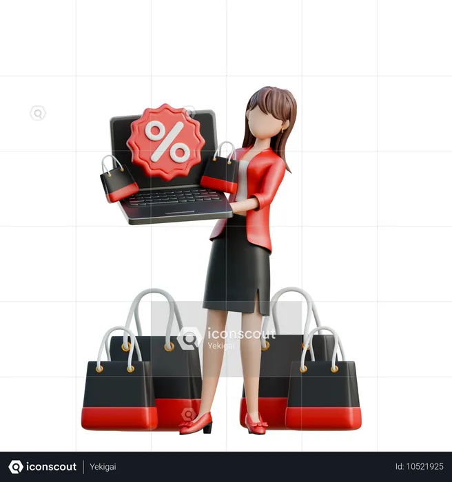 Shocked Woman Looking At Discounts On Laptop  3D Illustration