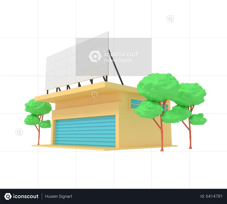 Shop building with advertising  3D Illustration
