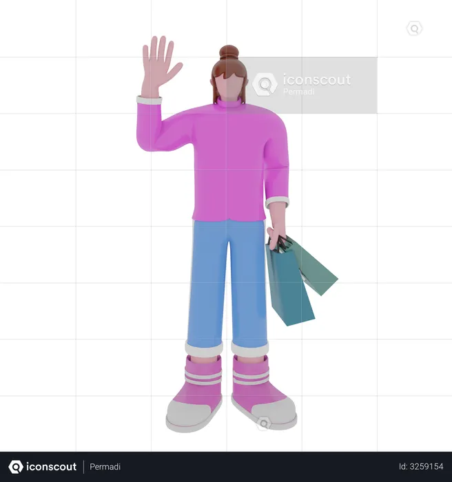Shopaholic Woman Saying Hello  3D Illustration