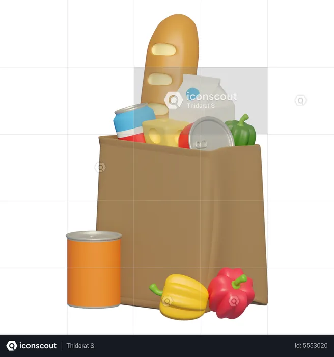Shopping Bags With Foods  3D Icon