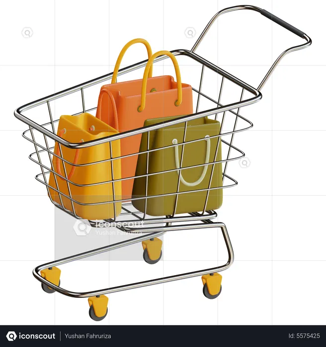 Shopping Bags With Trolley  3D Icon