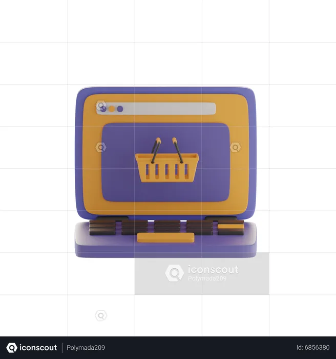 Shopping Basket And Laptop  3D Icon