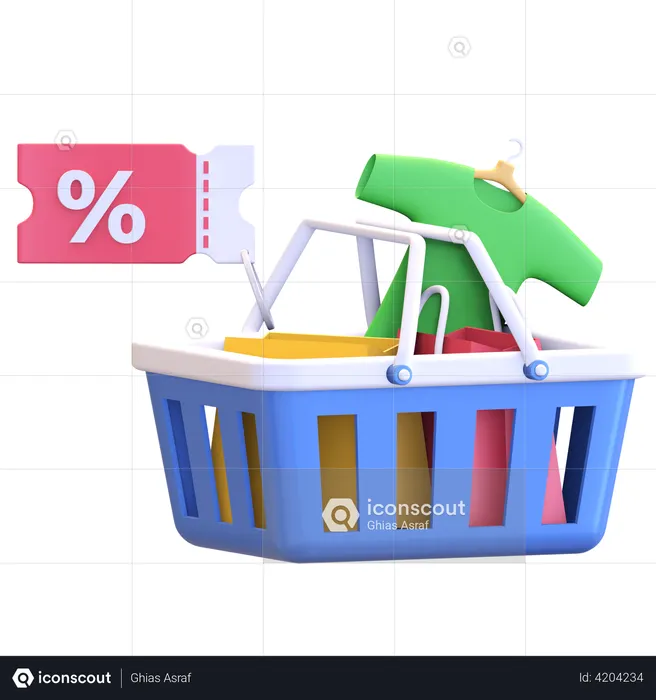 Shopping basket item discount  3D Illustration