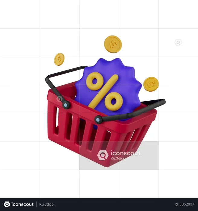 Shopping Basket With Coin  3D Icon