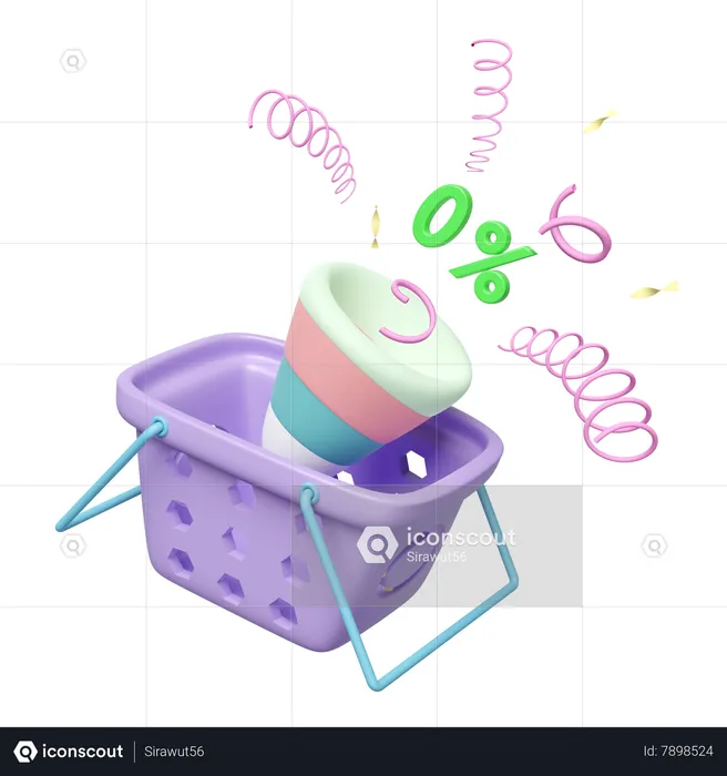 Shopping Basket With Confetti  3D Icon