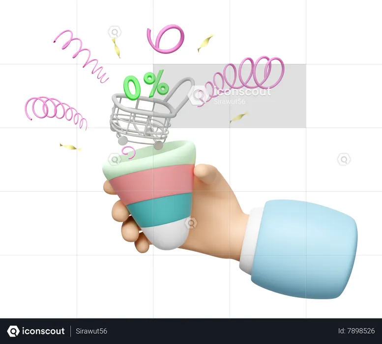 Shopping Basket With Confetti  3D Icon