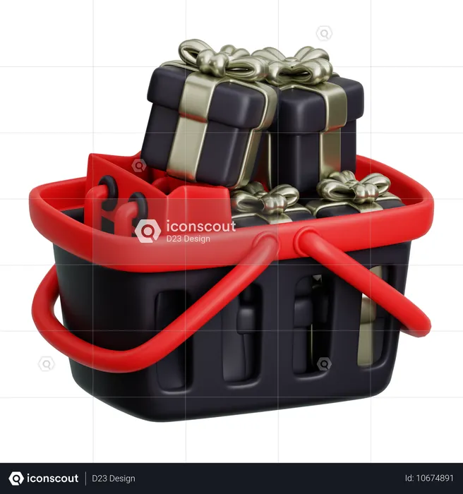 Shopping Basket With Gift Box  3D Icon