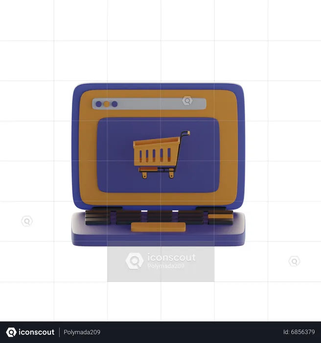Shopping Cart And Laptop  3D Icon