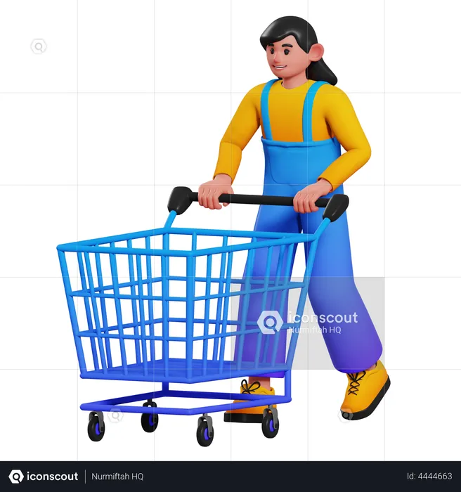 Shopping Cart Girl  3D Illustration