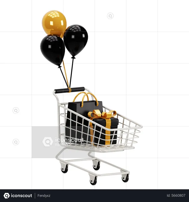 Shopping Cart With Balloon  3D Icon