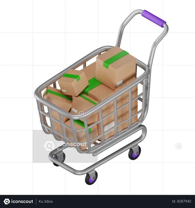 Shopping Cart With Boxes  3D Illustration