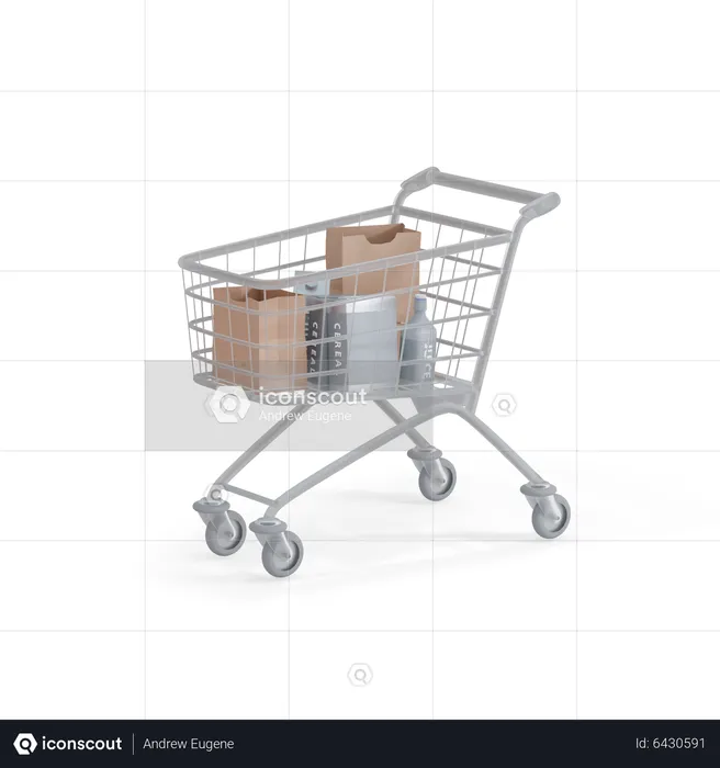 Shopping Cart With Items  3D Illustration