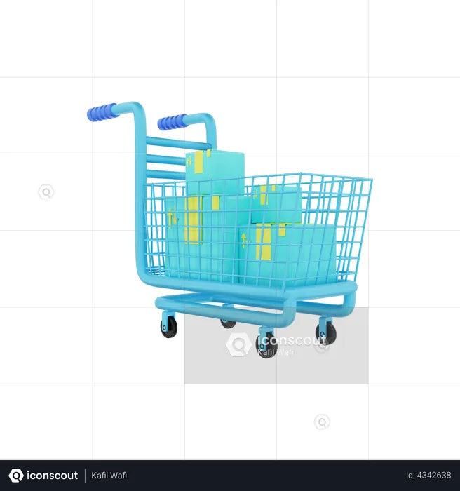 Shopping Cart With Packages  3D Illustration