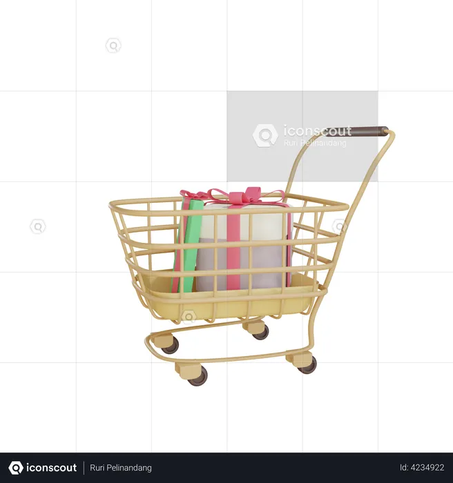 Shopping Trolley With Gift Boxes  3D Illustration