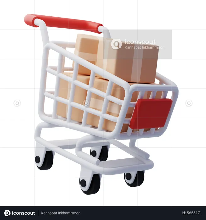 Shopping Trolley With Parcel Boxes  3D Icon