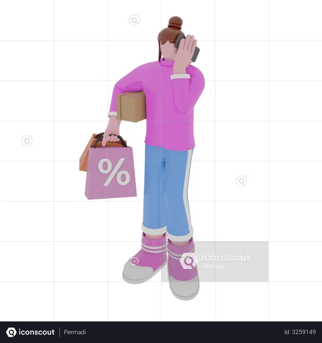 Shopping Woman Talking on phone  3D Illustration