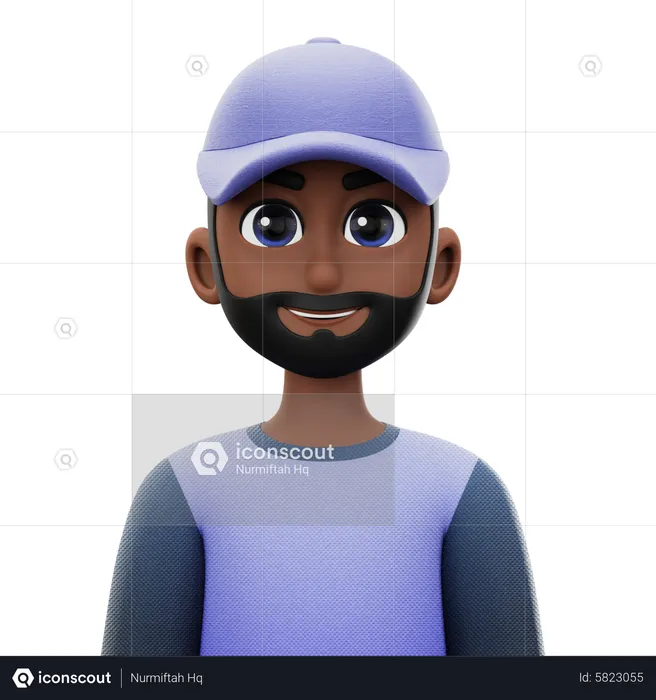 Short Hair Man with Beard and Hat  3D Icon