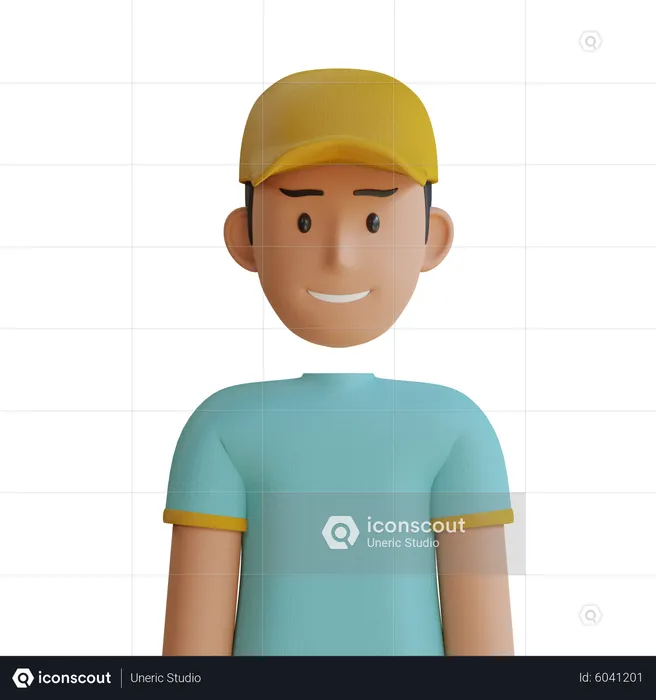 Short Hair Man With Hat  3D Icon