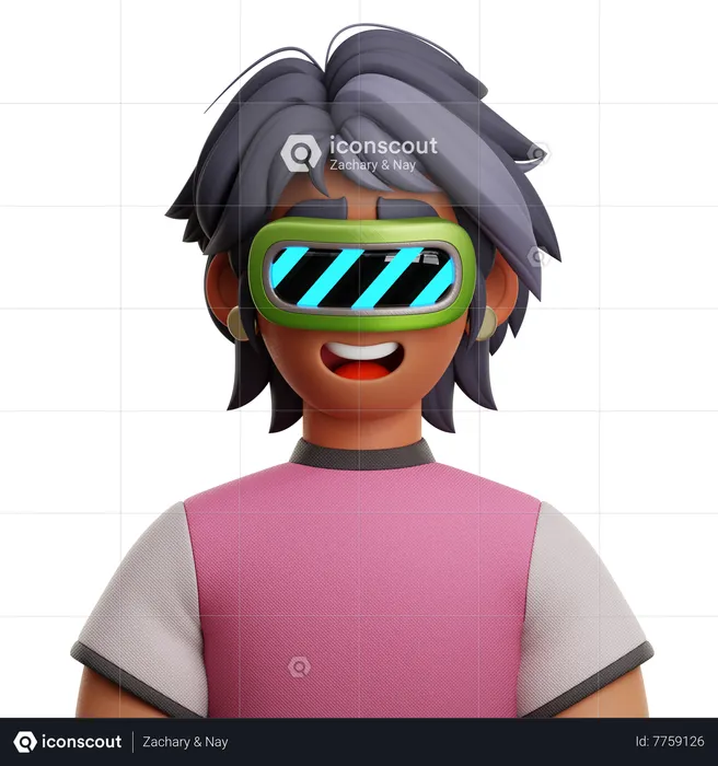 Short Hair Woman With VR  3D Icon