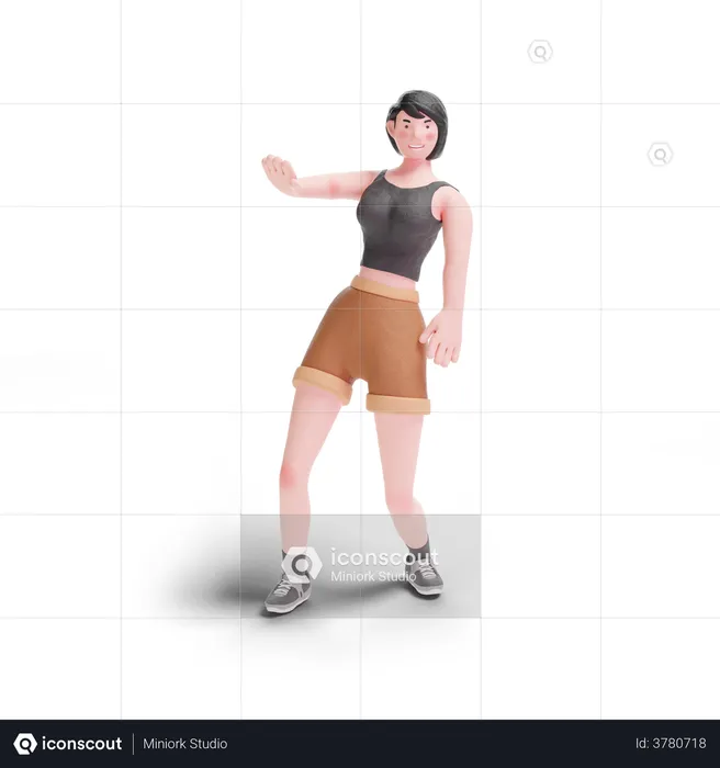 Short haired girl dancing  3D Illustration
