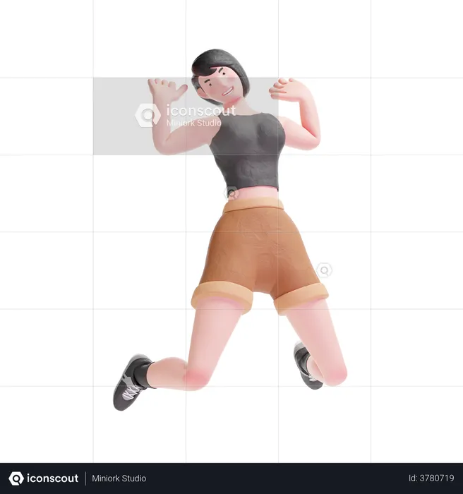 Short haired girl jumping  3D Illustration