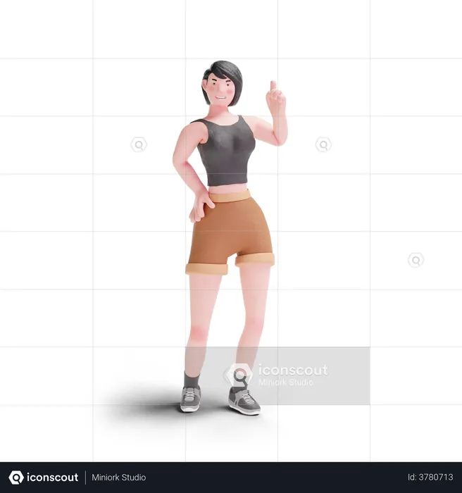 Short haired girl pointing up  3D Illustration