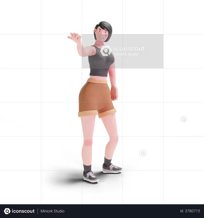 Short haired girl standing posing  3D Illustration