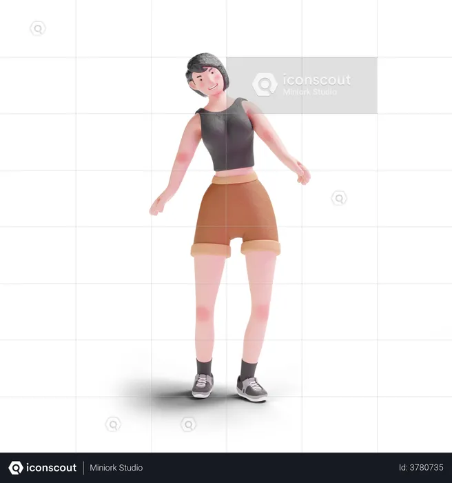 Short haired girl standing posing  3D Illustration