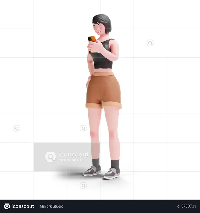 Short haired girl using smartphone  3D Illustration