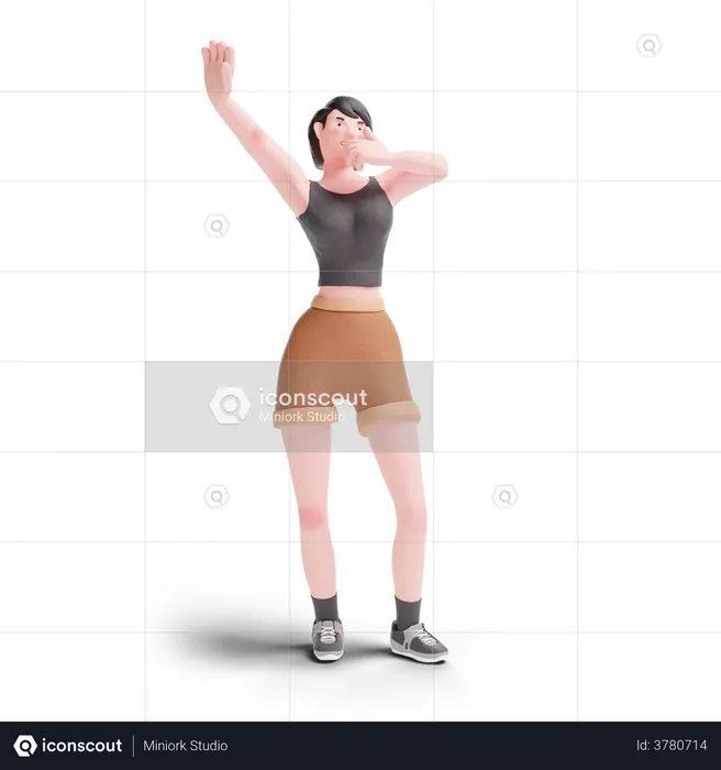 Short haired girl yawning  3D Illustration