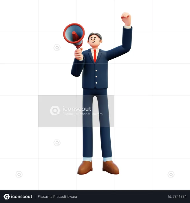 Shouting Businessman With Megaphone  3D Illustration