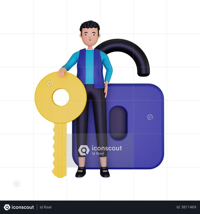 Sign in with the man holding the key  3D Illustration