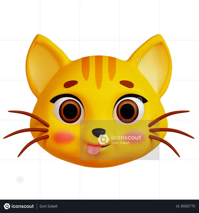 Silly Cat Emoji 3D Icon