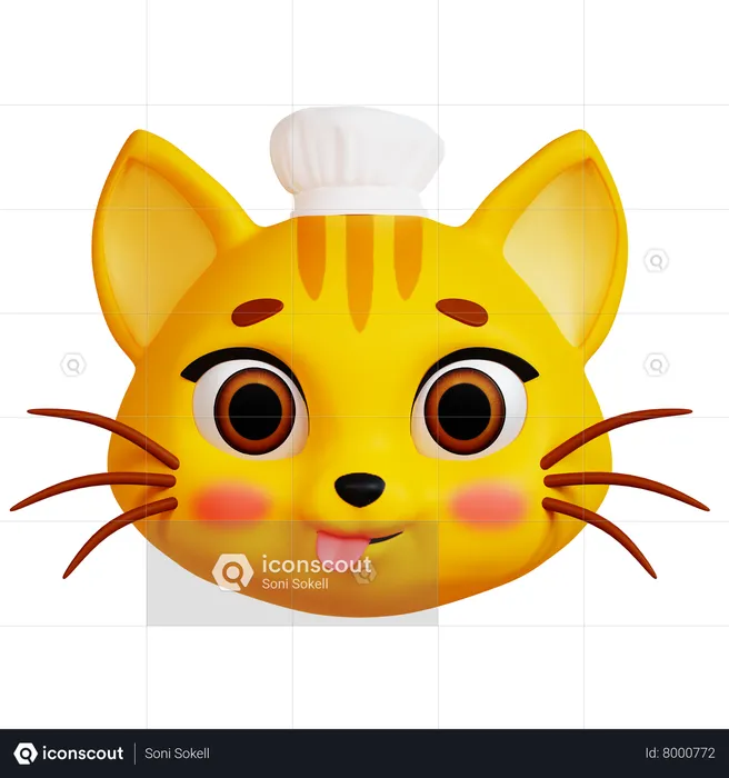 Silly Cat with Chef Hat Emoji 3D Icon