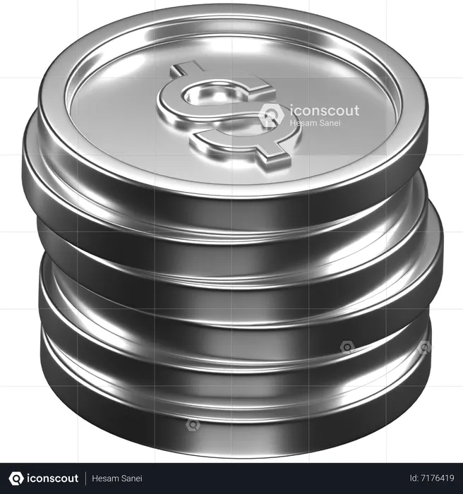 Silver Dollar Coins  3D Icon