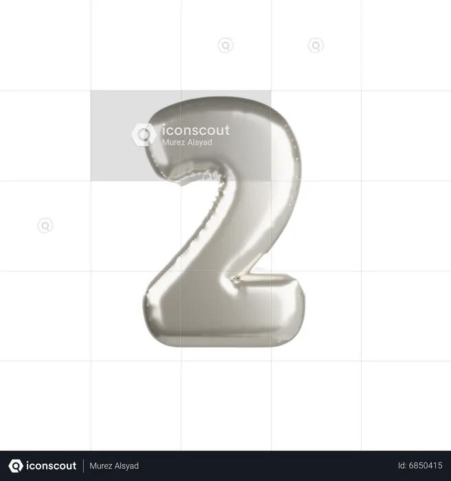 Silver Metallic Balloon Number 2  3D Icon
