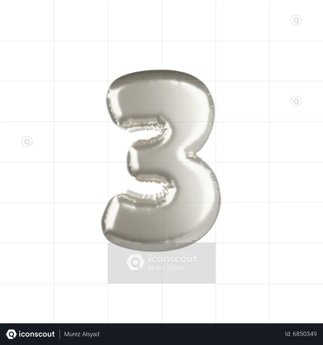 Silver Metallic Balloon Number 3  3D Icon