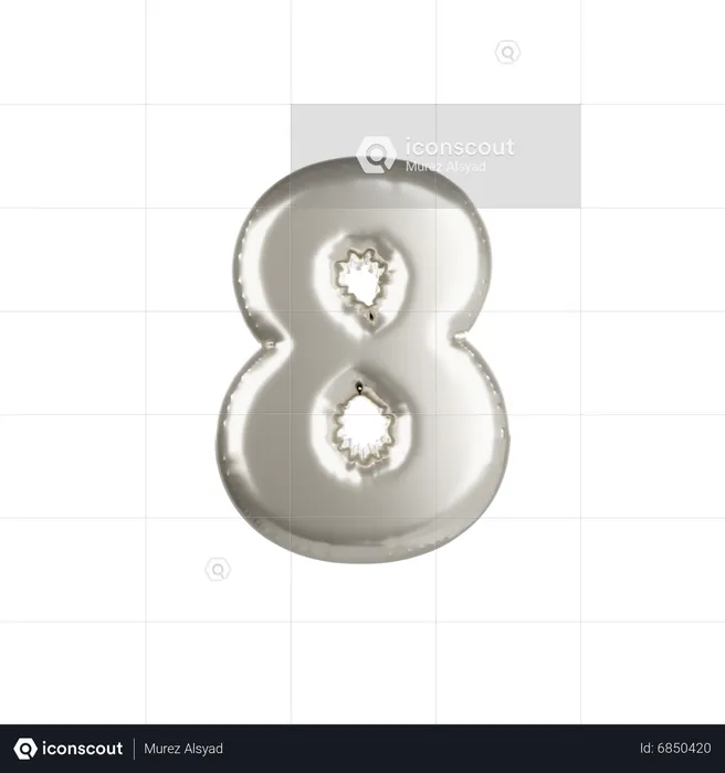 Silver Metallic Balloon Number 8  3D Icon