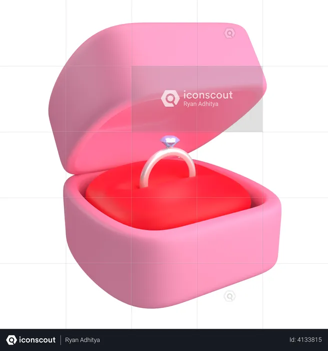 Silver Ring Pink Box  3D Illustration