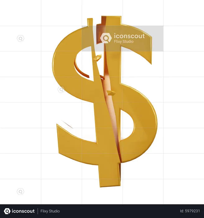 Símbolo do dólar quebrado  3D Icon