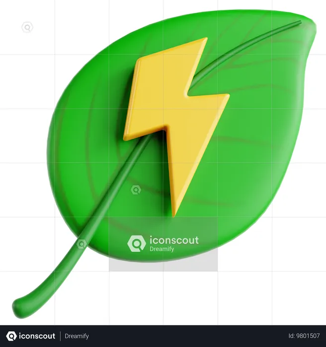 Símbolo eléctrico de hoja verde  3D Icon