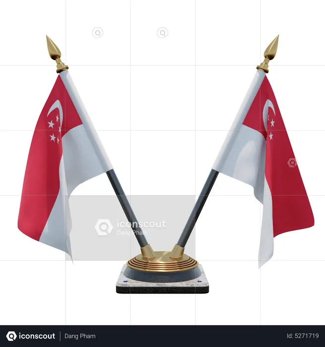 Singapore Double (V) Desk Flag Stand Flag 3D Icon