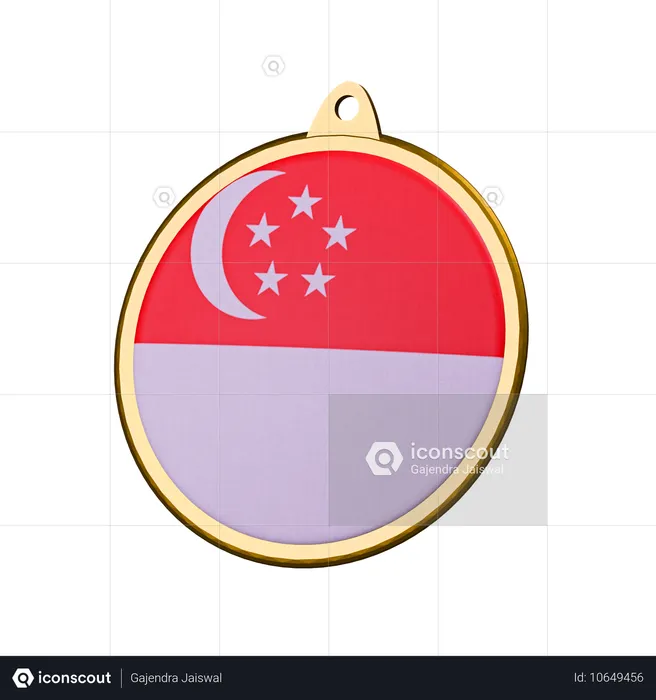 Singapore Flag Medal Badge Flag 3D Icon