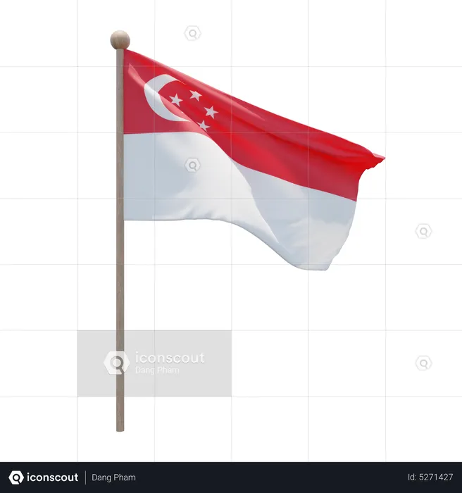 Singapore Flagpole Flag 3D Icon